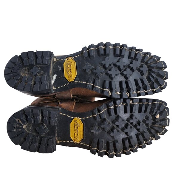 Frye Brown Leather Harness Pull On Moto Boots Size 8 Womens Heel Distressed - Picture 8 of 15